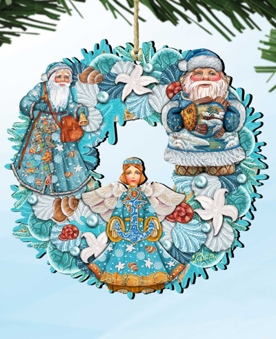 Designocracy Christmas Coastal Guardian Angel Wreath Holiday Ornaments, Set Of 2 In Multi Color