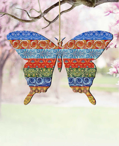 Designocracy Quilted Butterfly Holiday Ornaments, Set Of 2 In Multi Color