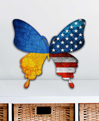 Designocracy Usa Ukraine Patriotic Butterfly Holiday Outdoor Decor Large Ornament In Multi Color