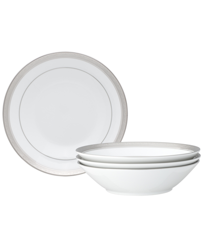 Noritake Charlotta Platinum 4 Piece 7.5" Soup Bowls Set, 12 Oz, Service For 4 In White
