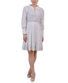 Ny Collection Petite Long Sleeve Tiered Dress With Ruffled Neck In White