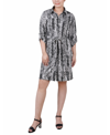 Ny Collection Petite 3/4-sleeve Printed Shirt Dress In Black Leosnake