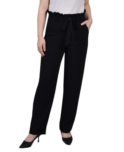 Ny Collection Women's Full Length Paper Bag Waist Pants In Black