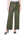 NY COLLECTION PETITE CROPPED SOLID PULL ON PANTS WITH SASH