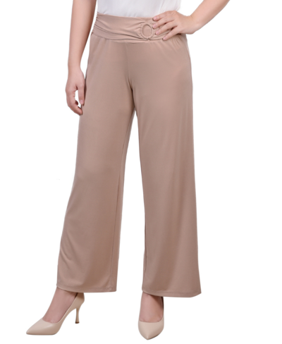 Ny Collection Petite Cropped Pull On Pants With Sash In Doeskin