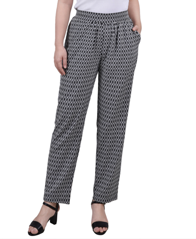 Ny Collection Petite Printed Slim Pull On Pants In Black White Justin