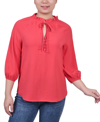 Ny Collection Women's 3/4 Sleeve Ruffle Neck Blouse In Poppy Red