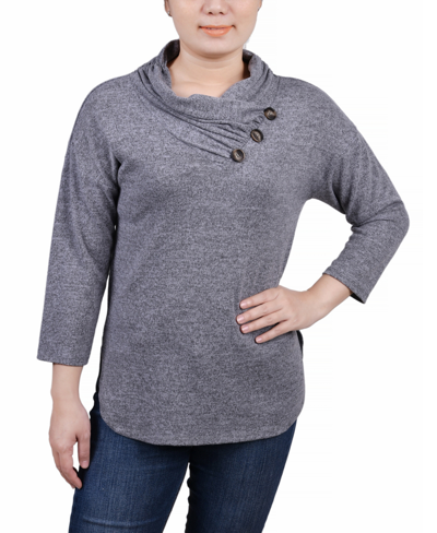 Ny Collection Plus Size 3/4 Sleeve Crossover Cowl Neck Top In Gray