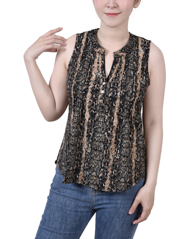 Ny Collection Petite Sleeveless Jacquard Y-neck Top In Neutral Reptileskin
