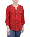 Ny Collection Women's 3/4 Roll Tab Sleeve Mandarin Collar Blouse In Ski Patrol Black Icemoon