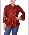 Ny Collection Plus Size 3/4 Sleeve Overlapped Bell Sleeve Y-neck Top In Rust Gold-tone Purple