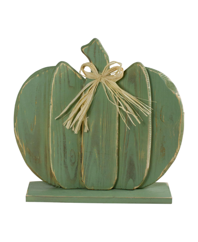Northlight Wooden Fall Harvest Table Top Pumpkin With Bow, 14.5" In Green
