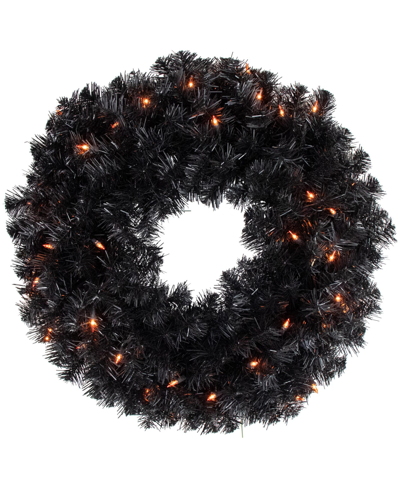 Northlight Pre-lit Noble Spruce Artificial Halloween Wreath Lights, 24" In Black
