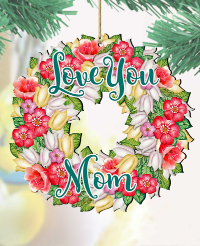 Designocracy Love You Flowers Wreath Holiday Ornaments, Set Of 2 In Multi Color