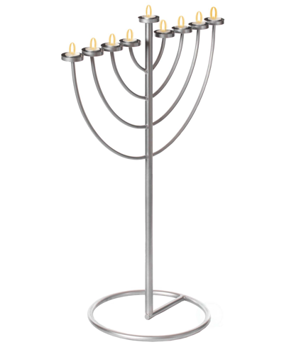 Vintiquewise Modern 9 Branch Lighting Thin Pipe Hanukkah Menorah, Medium In Silver-tone