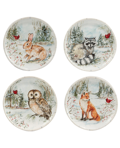 Certified International Winter's Walk 4 Piece Dessert Plate Set In Multi