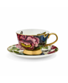 Spode Creatures Of Curiosity Dark Floral Coupe Teacup And Saucer In Black