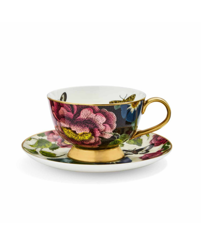 Spode Creatures Of Curiosity Dark Floral Coupe Teacup And Saucer In Black