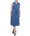 Ny Collection Plus Size Sleeveless Belted Chambray Dress In Medium Denim