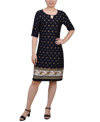 NY COLLECTION PETITE ELBOW SLEEVE KNEE LENGTH DRESS WITH HARDWARE