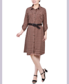 Ny Collection Petites Womens Pocket Shirtdress In Brown