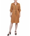 NY COLLECTION PETITE BELTED ROLL TAB ZIP FRONT SHIRTDRESS