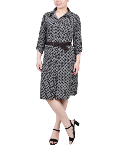 NY COLLECTION PETITE 3/4 ROLL TAB SLEEVE SHIRTDRESS
