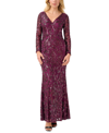 ADRIANNA PAPELL PETITE V-NECK LONG-SLEEVE SEQUIN GOWN