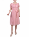 Ny Collection Plus Size Short Sleeve Belted Swiss Dot Dress In Mellow Rose Multi Circle