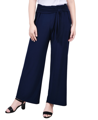 Ny Collection Petite Cropped Pull On Pants With Sash In Blue