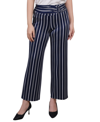 Ny Collection Plus Size Cropped Pull On Pants With Faux Belt In Navy Geo Stripe