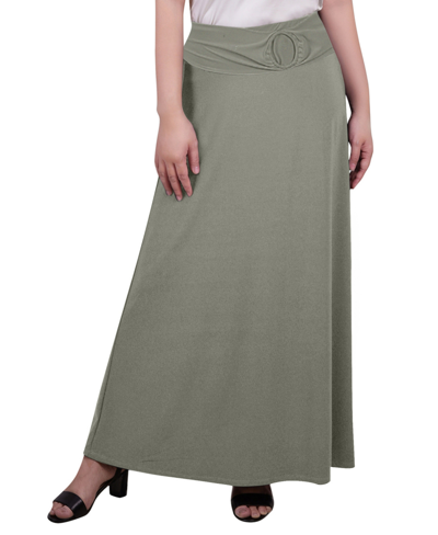 Ny Collection Petite Maxi With Front Faux Belt With Ring Detail A-line Skirt In Oil Green