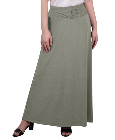 Ny Collection Petite Maxi With Front Faux Belt With Ring Detail A-line Skirt In Green