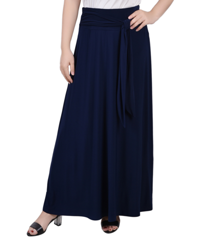 Ny Collection Petite Solid Maxi Skirt With Sash Waist Tie In Navy