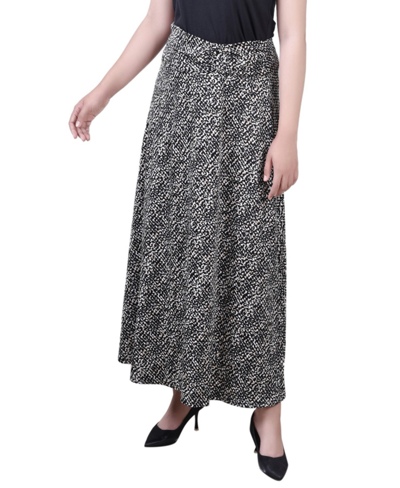 Ny Collection Petite Maxi A-line Skirt With Front Faux Belt With Ring Detail In Black Ivory Chervon