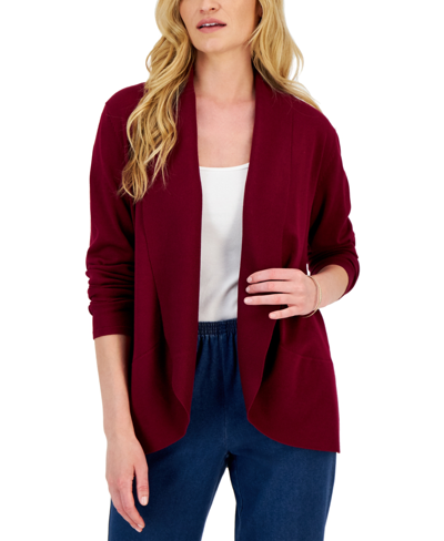 KAREN SCOTT WOMEN'S SHAWL-COLLAR CURVED-HEM CARDIGAN, CREATED FOR MACY'S 
