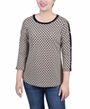 Ny Collection Plus Size 3/4 Sleeve Top With Combo Bands And Grommets In Doeskin Quatrefoil