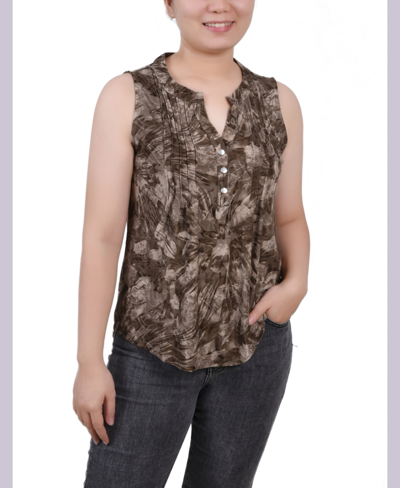 Ny Collection Plus Size Sleeveless Jacquard Y Neck Top In Taupe Jack Rain