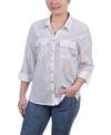 Ny Collection Women's 3/4 Roll Tab Blouse With Pockets In Ivory