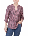Ny Collection Petite 3/4 Roll Tab Sleeve Printed Pintuck Top In Mauve Floral