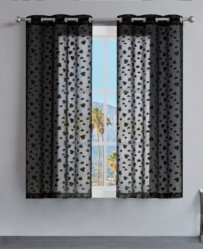 Juicy Couture Ethel Leopard Embellished Sheer Grommet Window Curtain Panel Set, 38" X 63" In Black