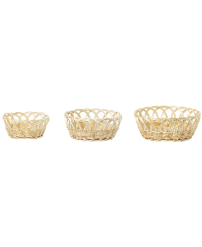 Vintiquewise Decorative Round Fruit Bowl Bread Basket Serving Tray, Set Of 3 In Beige
