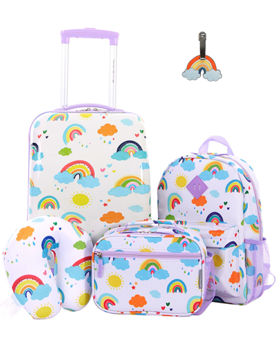 Travelers Club Kid's Hard Side Carry-on Spinner 5 Piece Luggage Set In Rainbow