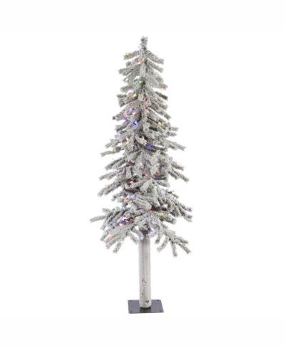 Vickerman 5 Ft Flocked Alpine Artificial Christmas Tree With 150 Multi Lights