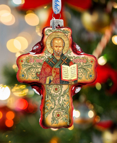 G.debrekht Saint Nicholas Icon Cross Holiday Ornament In Multi Color