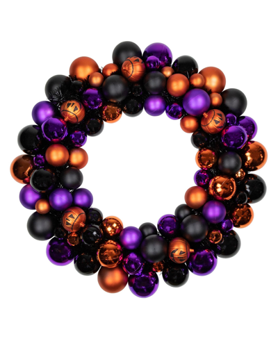 Northlight Jack-o-lantern Shatter Resistant Ball Ornament Halloween Wreath Unlit, 24" In Black