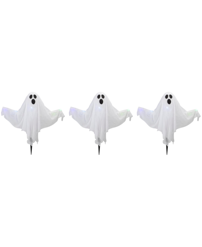 Northlight Lighted 3 Piece Ghost Halloween Lawn Stakes Set In White