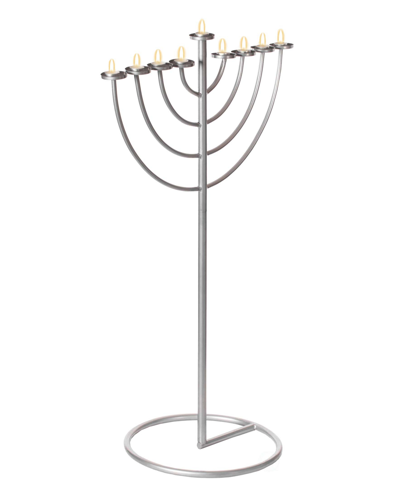 Vintiquewise Modern 9 Branch Lighting Thin Pipe Hanukkah Menorah, Large In Silver-tone