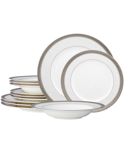 Noritake Odessa 12 Piece Set, Service For 4 In White And Platinum