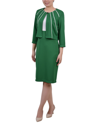 Ny Collection Petite Two Piece Jacket And Dress Set In Emerald